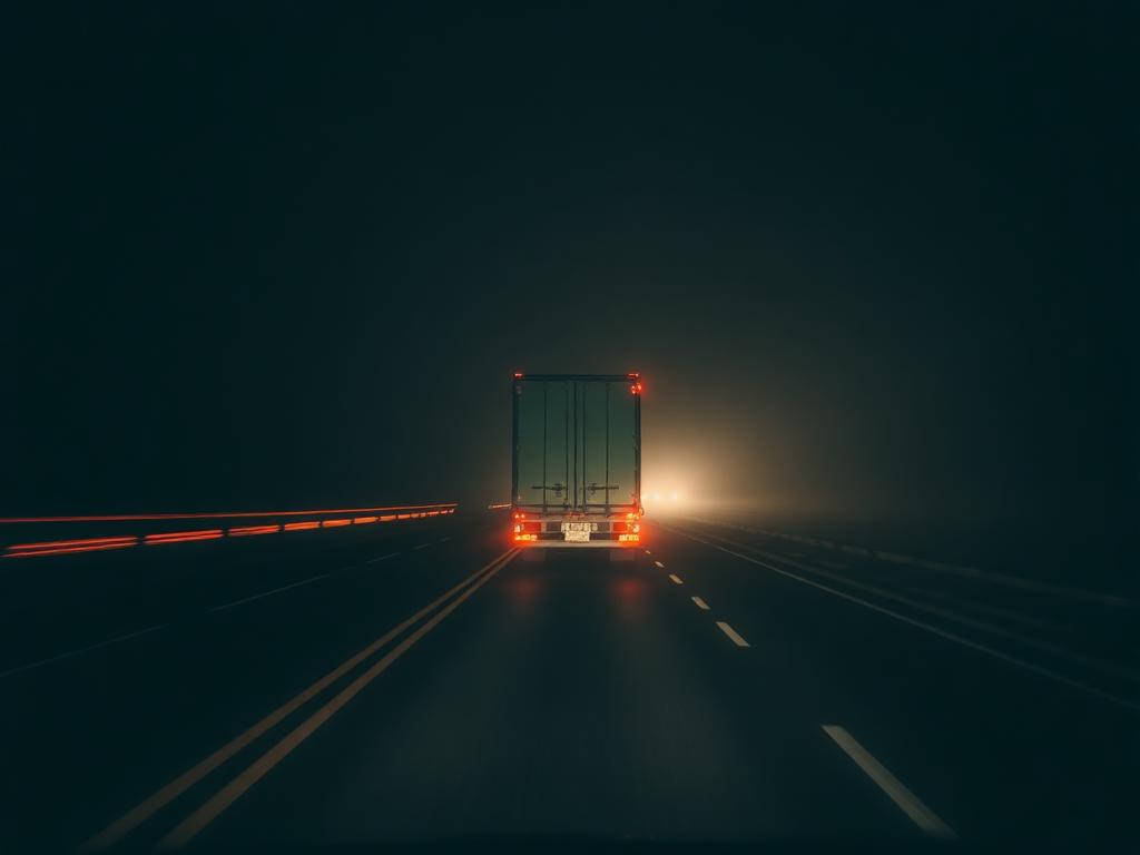 Freight truck travelling a national route at night